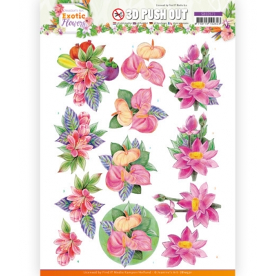 3D Push Out - Exotic Flowers - Jeanine's Art - Pink Flowers