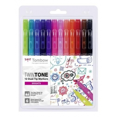Tombow Twintone markers 12 stuks set stralende kleuren