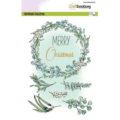 CraftEmotions clearstamps A5 - Eucalyptus krans Merry Christmas