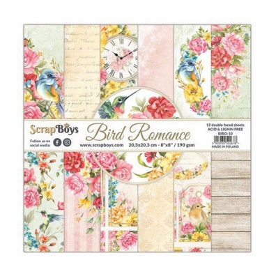 ScrapBoys Bird Romance paperpad 12 vel - 20,3x20,3cm