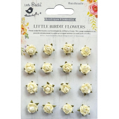Little Birdie - Paper Flowers - Beaded Micro Roses Moon Light