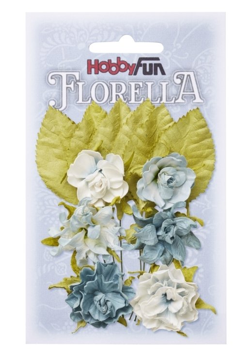 Florella bloem en blad hellblau, 3 cm
