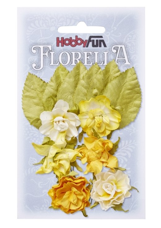 Florella bloem en blad gelb, 3 cm