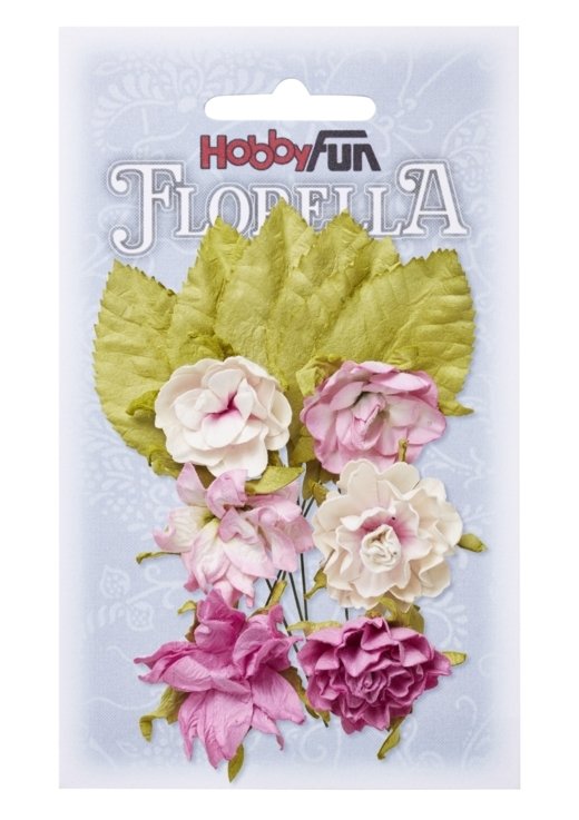 Florella bloem en blad rosa, 3 cm