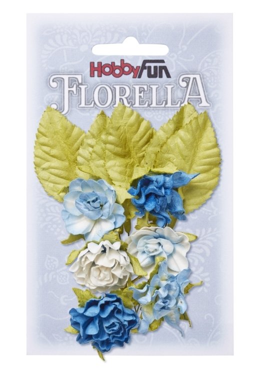 Florella bloem en blad blau, 3 cm