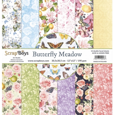 Scrap Boys - Butterfly Meadow - 12 double faced sheets - 30,5x30,5cm